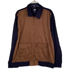Lands' End men's blouson jacket in brown faux suede and navy blue Men's XL